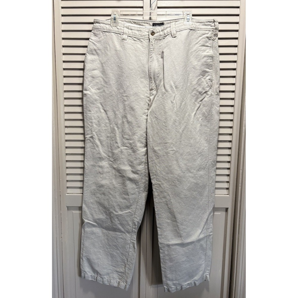 St John's Bay Beige Khaki Pants Size 38x32 Straight Leg Logo High Rise Zip Linen